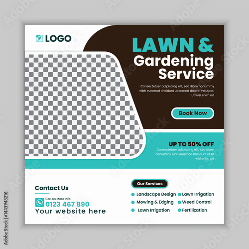 Professional Creative Garden  Maintenance and Lawn Care Social Media Post Design Template, web banner  for Lawn Mower gardening service, Agriculture farming business service online post 