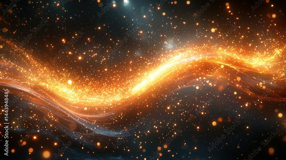 Cosmic energy flow, swirling golden light