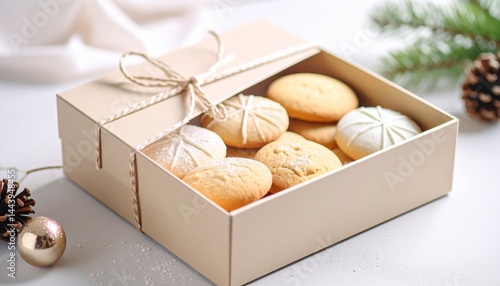 箱入りの美しいクッキー　お菓子のコピースペースの写真