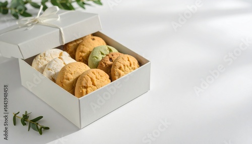 箱入りの美しいクッキー　お菓子のコピースペースの写真