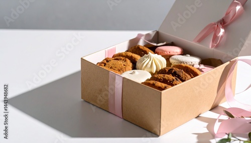 箱入りの美しいクッキー　お菓子のコピースペースの写真