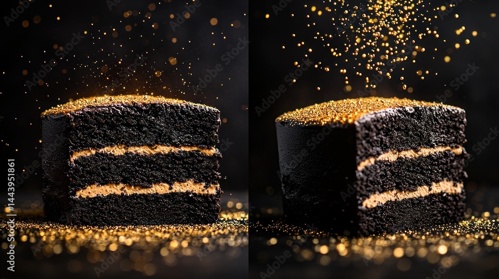 Dark chocolate cake slice with gold sprinkles (1)
