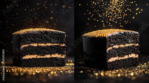 Dark chocolate cake slice with gold sprinkles (1)