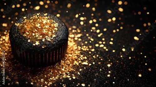 Obraz na płótnie Dark chocolate cupcake with gold flakes w salonie
