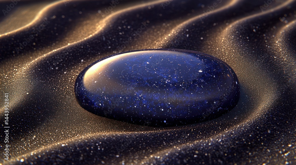 Dark gemstone on textured sand