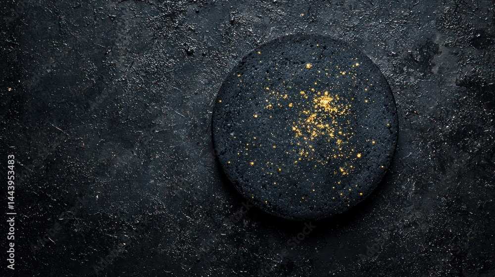 Dark round cake with gold specks