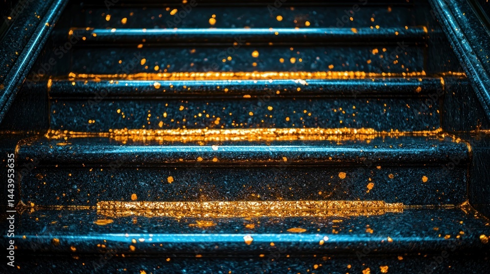 Dark steps with golden accents