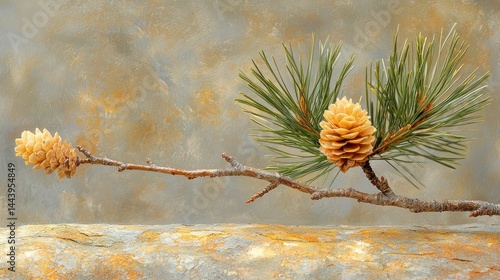 Delicate pine branch with cones