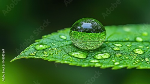 Obraz na płótnie Delicate water droplet sphere on a leaf w salonie