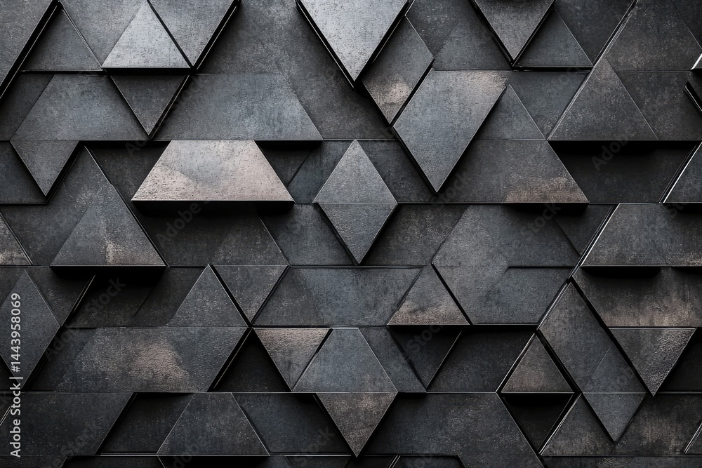 Textured wall featuring a geometric pattern of dark triangular shapes. creating a striking visual effect. suitable for modern interior design or architectural backgrounds Textured wall featuring a geometric pattern of dark triangular shapes. creating a striking visual effect. suitable for modern interior design or architectural backgrounds