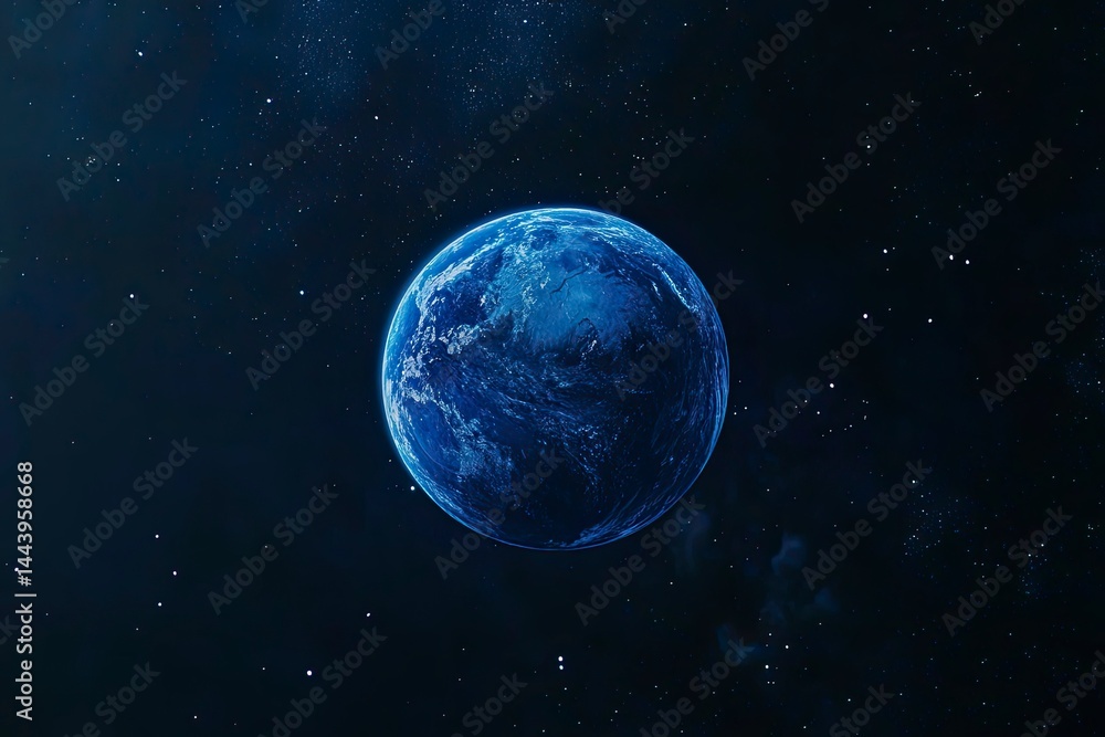 Obraz premium Background with a blue planet and stars, a space background, a dark sky. --ar 125:83 --v 6.1 Job ID: 45b9fa98-0c2f-4ea7-b268-e61e9cddb3fc