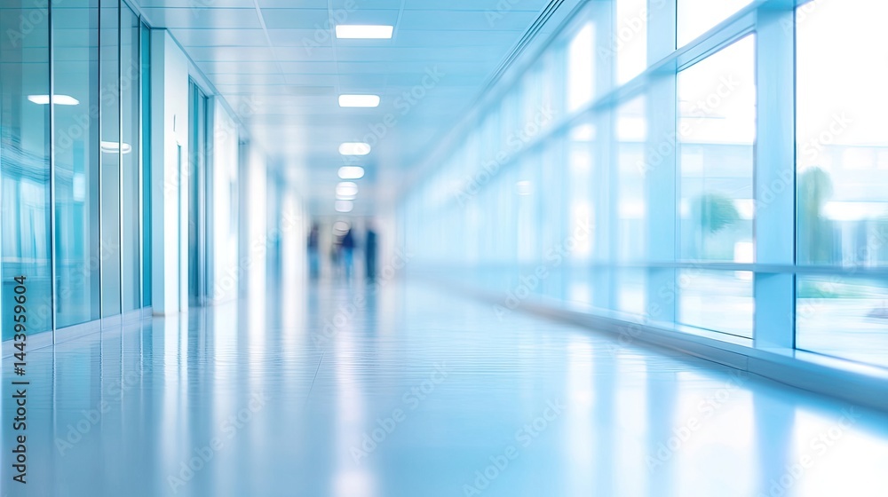 A blurred perspective of a hospital corridor with two figures walking in the distance. showcasing a clean. modern healthcare environment and bright lighting A blurred perspective of a hospital corridor with two figures walking in the distance. showcasing a clean. modern healthcare environment and bright lighting