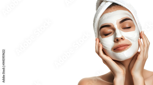 Professional Young Woman Applying Facial Mask for Skin Care Isolated on White Background