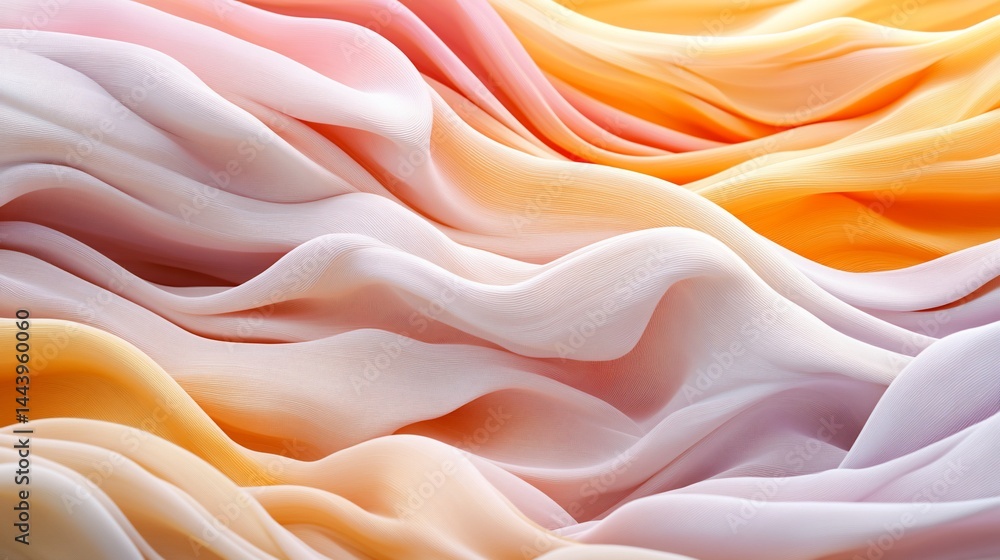 Obraz premium Abstract background of flowing fabric in soft pastel shades of pink, orange, and yellow