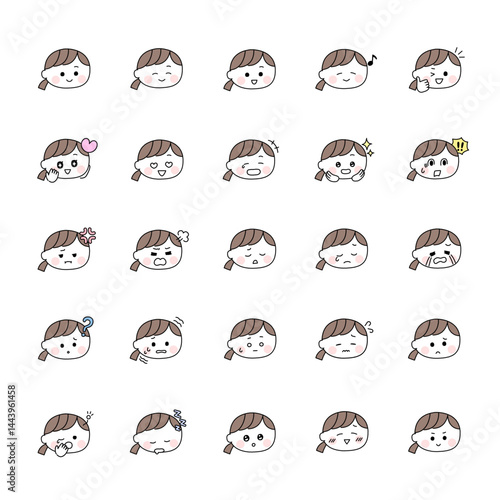ゆるかわいい表情セット・女性（全24種）／感情表現／育児・教育向け素材