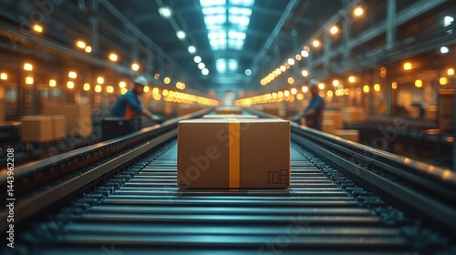 Conveyor Belt System in a Modern Warehouse: Efficient Logistics and Package Transportation
