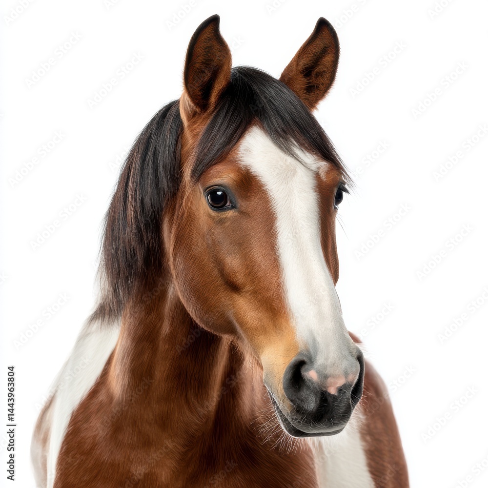 Obraz premium Horse head with white blaze isolated on white background