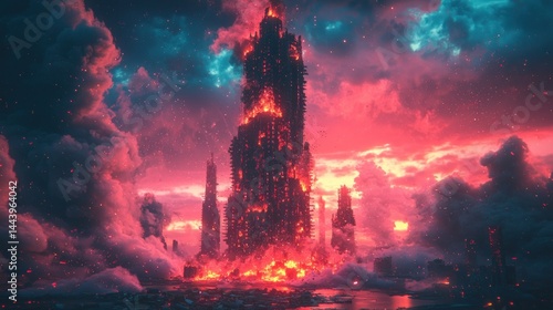 Obraz na płótnie Fiery, apocalyptic tower w salonie