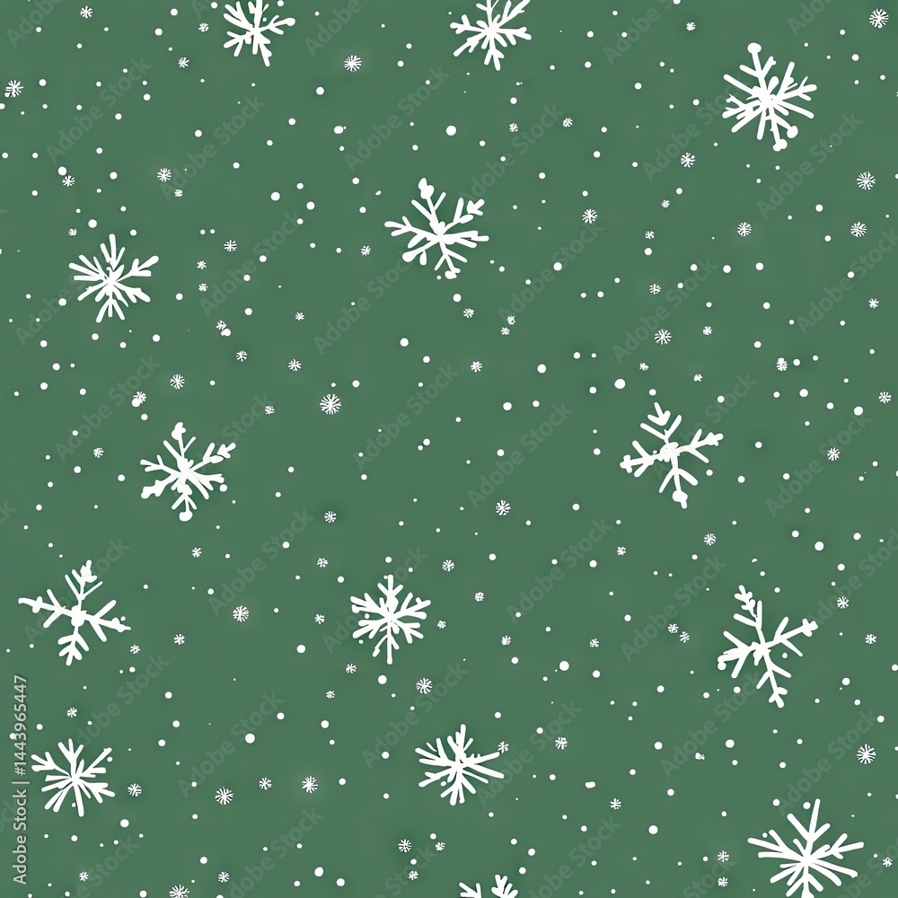 A beautiful seamless pattern of delicate snowflakes scattered across a deep green background. perfect for winter-themed designs and holiday decorations A beautiful seamless pattern of delicate snowflakes scattered across a deep green background. perfect for winter-themed designs and holiday decorations