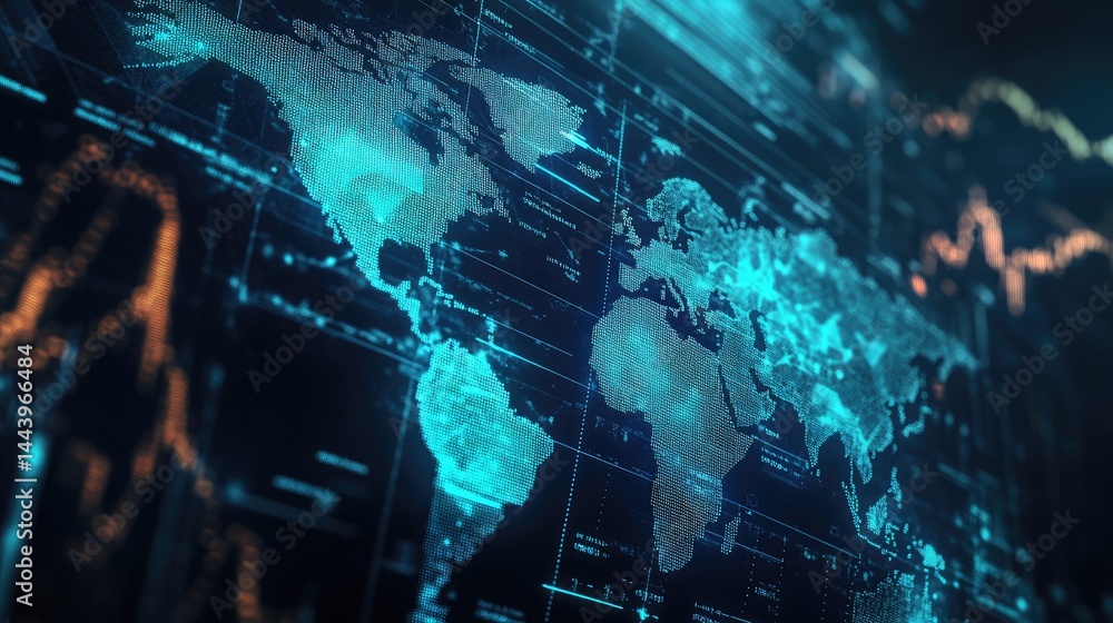 Laptop screen displaying international financial markets data with colorful graphs, global finance concept Laptop screen displaying international financial markets data with colorful graphs, global finance concept