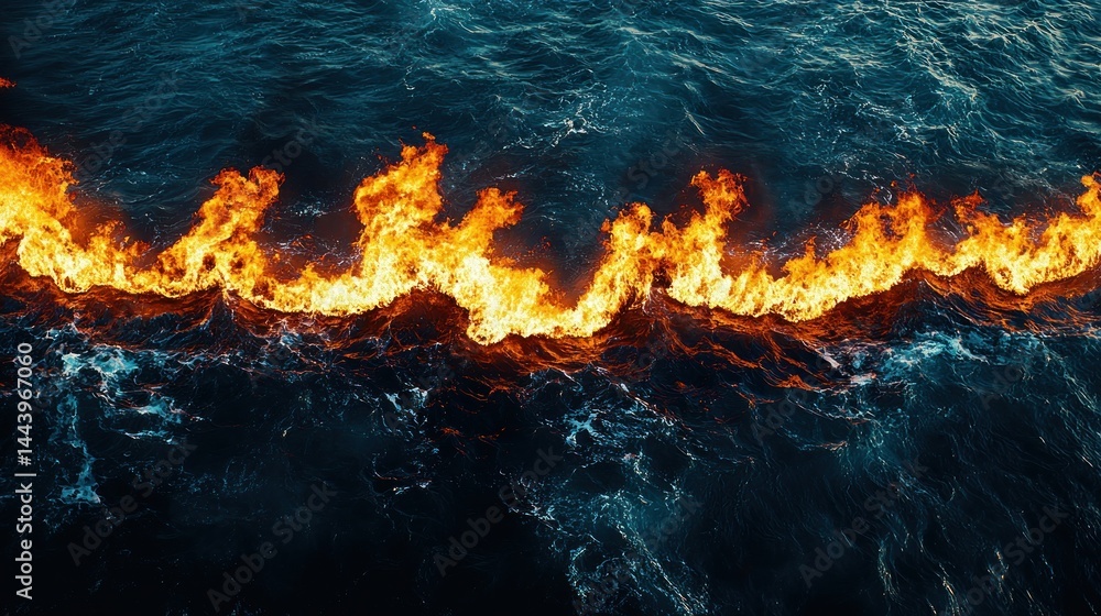 Fiery waves on dark sea