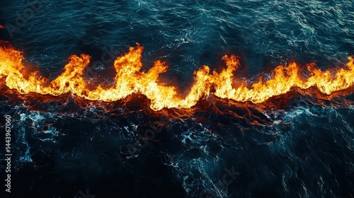 Fiery waves on dark sea