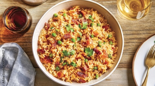 Stir-fried rice with crispy bits, visible garlic, and bold soy seasoning in a ceramic bowl