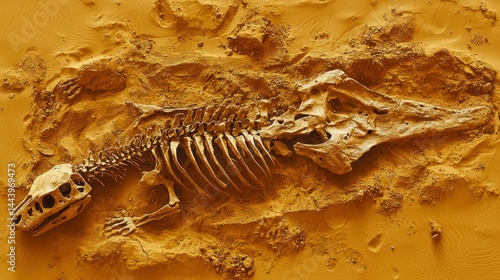 Obraz na płótnie Fossilized reptile skeleton in sand w salonie