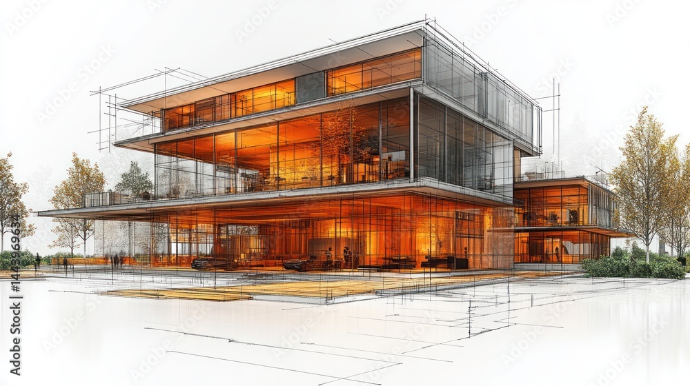 Architectural Design: Modern Glass Building Sketch Architectural Design: Modern Glass Building Sketch