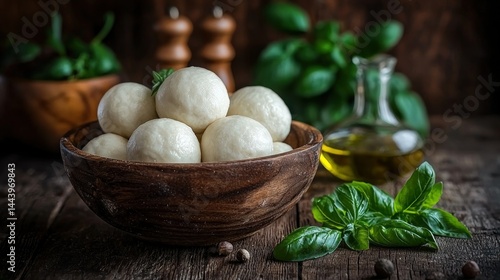 Obraz na płótnie Fresh dough balls in a wooden bowl w salonie