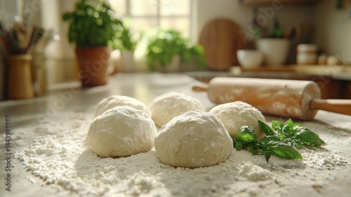 Obraz na płótnie Fresh dough balls on countertop w salonie