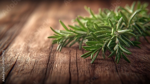 Obraz na płótnie Fresh rosemary sprigs on a wooden table w salonie