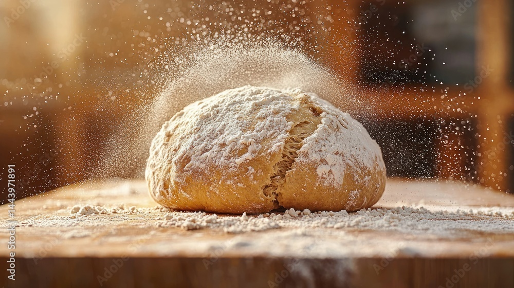 Freshly baked bread dusted with flour