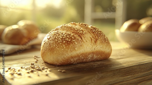 Freshly baked artisan bread on wooden board
