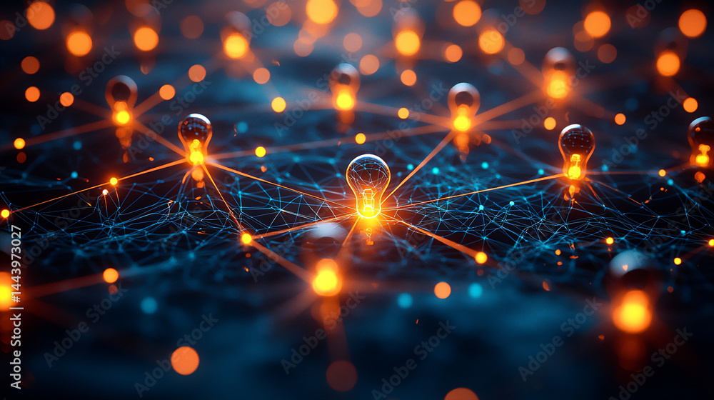 Fototapeta premium abstract network of connected glowing light bulbs