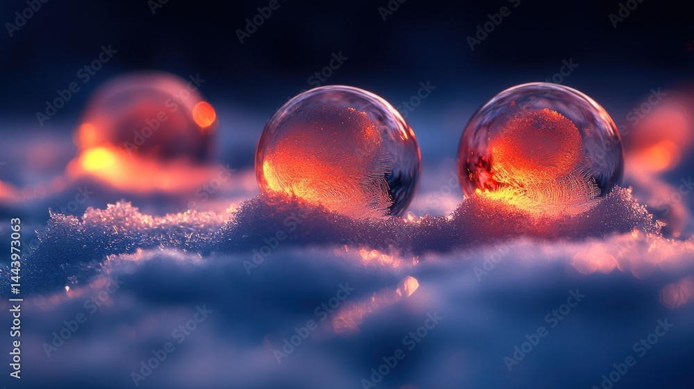 Frozen orbs in winter sunlight