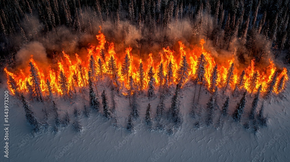 Frozen forest ablaze