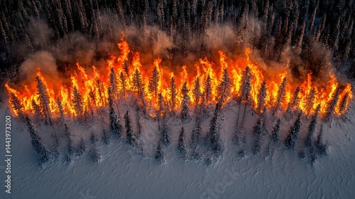 Obraz na płótnie Frozen forest ablaze w salonie