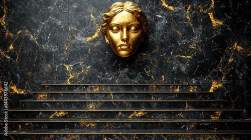 Obraz na płótnie Golden face on dark marble steps w salonie
