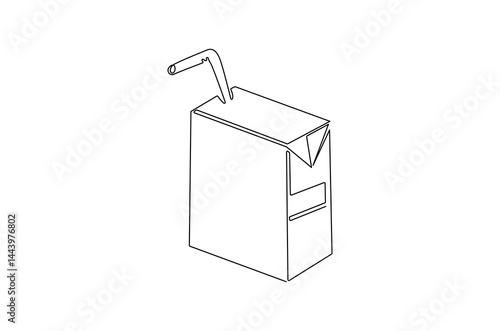 Continuous one line drawing of Juice Box or pack. Single line drawing illustration of Juice pack with straw. Paper box container concept vector art. Doodle line illustration.