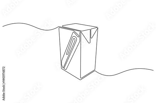 Continuous one line drawing of Juice Box or pack. Single line drawing illustration of Juice pack with straw. Paper box container concept vector art. Doodle line illustration.