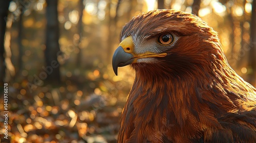 Golden eagle portrait in autumn forest