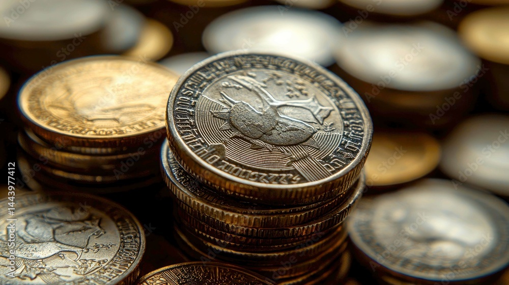 Close-up of Stacked Coins: Finance and Currency Close-up of Stacked Coins: Finance and Currency