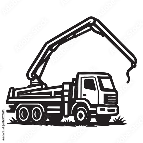 Concrete pump truck extending boom vector illustration