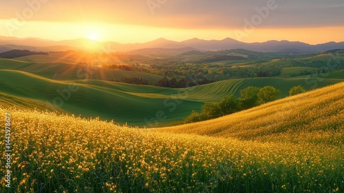 Obraz na płótnie Golden hills at sunset w salonie