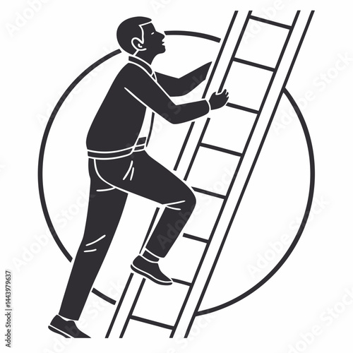 Silhouette Of A Businessman Climbing Ladder Striving For Success In Career