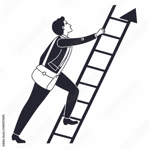 Businessman Climbing Ladder Pointing Upward For Career Growth And Success Illustration