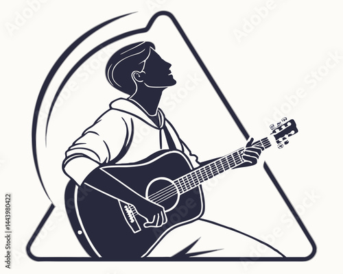 Acoustic Guitar Player Silhouette Triangle Musical Performance Graphic Illustration