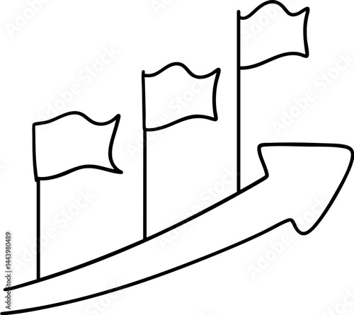 Achieving business goals is like following timeline marked by arrows and flags that symbolize progress and success