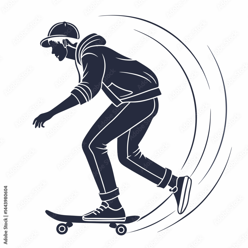 Obraz premium Stylized Skateboarder Silhouette With Dynamic Motion Trails And Casual Apparel